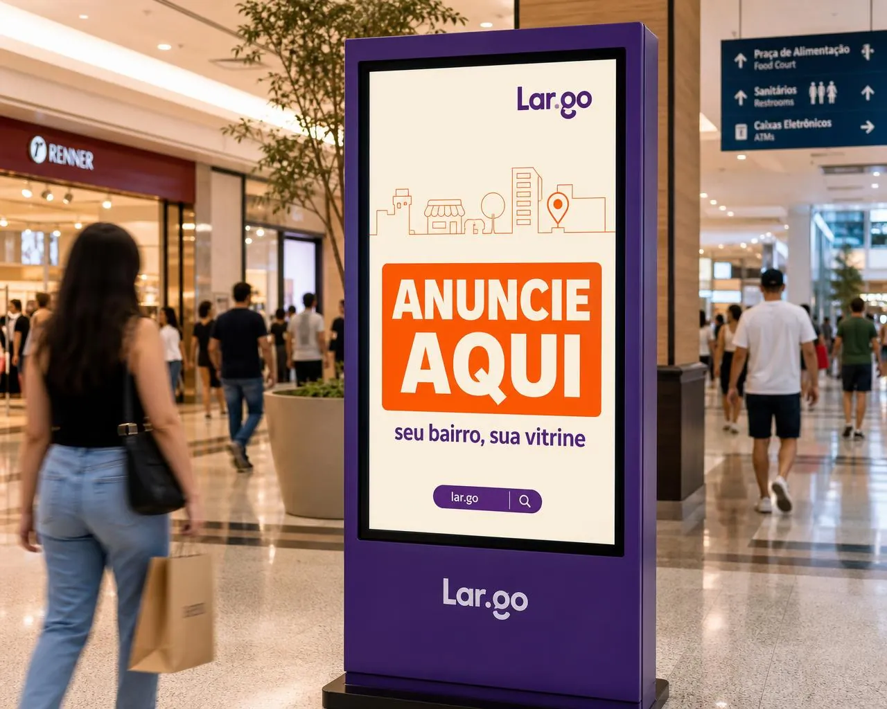 Totem Lar.go instalado em corredor de shopping center
